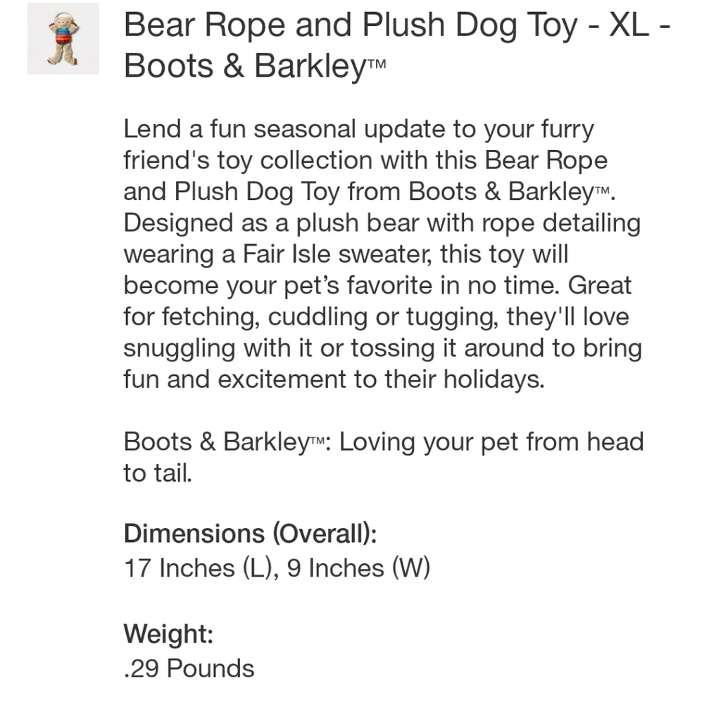 Boots & Barkley Bear Rope And Plush Dog Toy - XL